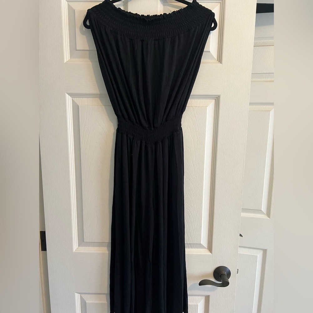 Sen Black Off the Shoulder Wide Leg Midi Jumpsuit